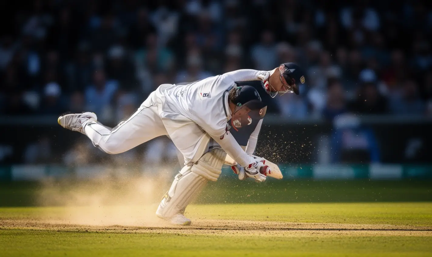 Focused cricket player in white sportswear making a dynamic move on the field highlighting the intensity of live cricket betting with 83BD